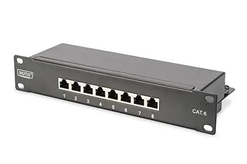 Produktbild: DIGITUS Cat-6 Patchpanel - 8 Ports - RJ45-Buchsen - 10-Zoll Rack-Mount 1HE - LSA Verteilerfeld - Geschirmt - Schwarz