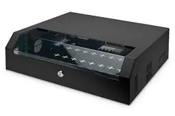 Produktbild: DIGITUS DN-19 04U-PB-B – Netzwerk-Schrank 19 zoll 3 HE + 2 HE – SOHO Serie – Horizontale Aufputz-Wandmontage – Kompakt – Traglast 30 kg – Schwarz