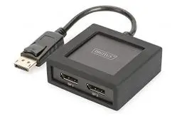 Produktbild: DIGITUS DisplayPort Grafik Adapter, Splitter, DP zu 2x DP, 4K Ultra HD, 4096 x 2160 Pixel, Schwarz