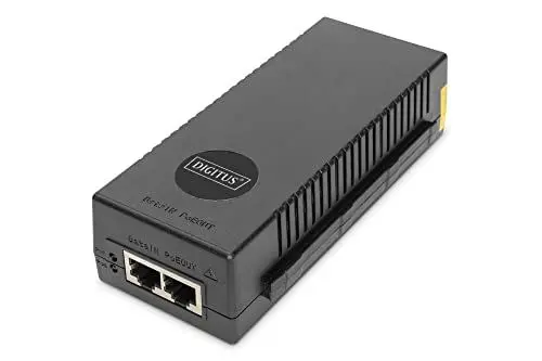 Produktbild: DIGITUS Ethernet PoE+ Injector - 10 Gigabit - 30 W Power Over Ethernet-Budget - IEEE 802.3af/at - Auto Erkennung von PoE-Geräten - 100m Reichweite - Schwarz
