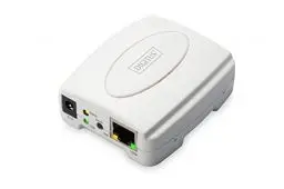 Produktbild: DIGITUS Fast Ethernet Printserver mit USB 2.0, 1x RJ45, 1x USB A, betriebssystem unabhängig, Drucker Server, DHCP fähig, TCP/IP, Einfache Installation, inkl. Netzteil, Weiß
