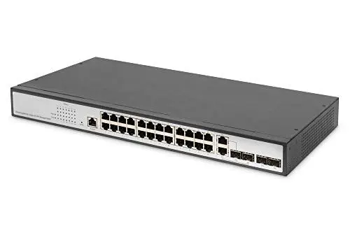 Produktbild: DIGITUS Gigabit Ethernet Netzwerk-Switch - 19 Zoll - 24 Ports - 4 x Uplink (SFP/RJ45) - Layer 2 Managed - CLI-Port - Schwarz