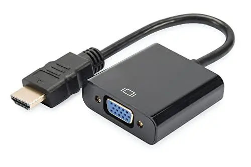 Produktbild: DIGITUS HDMI Grafik Audio Adapter, HDMI Typ A zu VGA + 3.5mm Klinke, Full HD, UXGA, Schwarz
