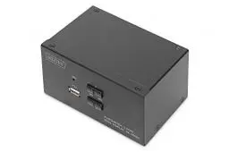 Produktbild: DIGITUS KVM-Switch HDMI – 2-Port Dual-Display – 2 PC 2 Monitore – 1x Maus, Tastatur & Audio für 2 Computer – UHD 4K@30Hz (3840 x 2160p) – Hot-Key KVM Umschalter – 1x USB 2.0 Hub – Schwarz