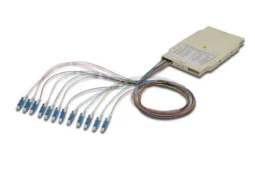 Produktbild: DIGITUS LWL Spleiß-Kassette - 12 Pigtails - Vormontiert - LC - OS2 - Durchgefärbt nach DIN IEC 60304 - Reinweiß