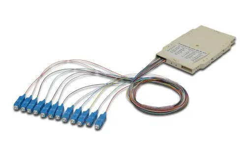 Produktbild: DIGITUS LWL Spleiß-Kassette - 12 Pigtails - Vormontiert - SC - OM3 - Durchgefärbt nach DIN IEC 60304 - Reinweiß