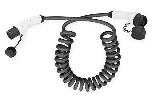 Produktbild: DIGITUS Mode 3 Ladekabel für Elektroautos & PHEV – 7,5 m – Typ 2 – 3-Phasig – 16 A – 11 kW – Spiralkabel – Schwarz