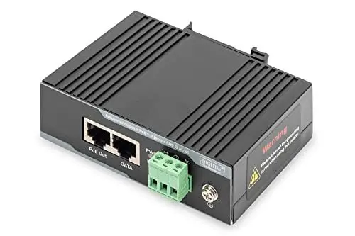 Produktbild: DIGITUS PoE+ Injektor - IEEE802.3at - Gigabit Ethernet - DIN Hut-Schiene - DC Klemmleiste - PoE Modus A & Modus B