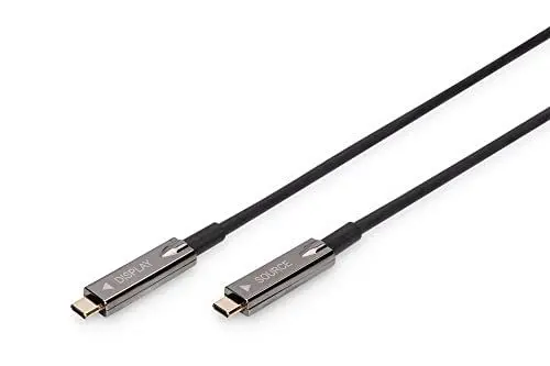 Produktbild: DIGITUS USB-C AOC Hybrid Glasfaser AV-Anschlusskabel - USB 3.1 - Displayport 1.2 - DP Alt-Mode - Plug&Play - Audio/Video-Kabel - 10m - schwarz