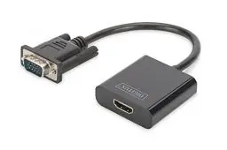 Produktbild: DIGITUS VGA Grafik Audio Adapter, VGA + 3.5mm Klinke zu HDMI, Full HD 60Hz, 1920 x 1080 Pixel, Schwarz