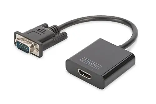 Produktbild: DIGITUS VGA Grafik Audio Adapter, VGA + 3.5mm Klinke zu HDMI, Full HD 60Hz, 1920 x 1080 Pixel, Schwarz