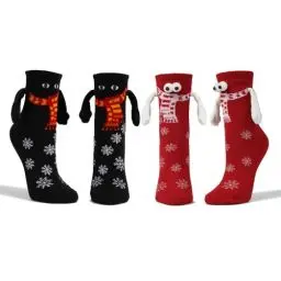 Produktbild: Dihope 2 Paar Lustige Magnetische Weihnachten Socken,3D-P-Uppen-Paar-Weihnachtssocken,Unisex Hand in Hand Socken mit Magnetarmen,Funny Freundschaftssocken für Damen und Herren