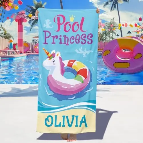 Produktbild: Dihope Strandtuch Personalisiert mit Namen Sandfreies Microfaser Handtücher Badetuch Groß Schnelltrocknend Stranddecke für Kinder, Teenager, Erwachsene,Schwimmreifen