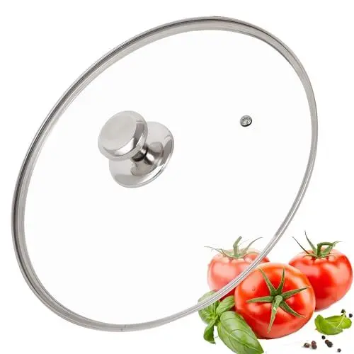 Produktbild: DIIG Pfannendeckel 30 cm, Glasdeckel mit Edelstahlrand, Topfdeckel mit Metallknauf, universaldeckel für Topf und Pfanne, hitzebeständiges