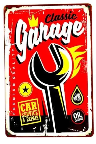 Produktbild: DiiliHiiri Poster Blechschild Retro 30 x 20 cm – Garagendekoration | Schild für Retro-Enthusiasten und Oldtimer | Werkstattschild | Garagenschild (2635-288)