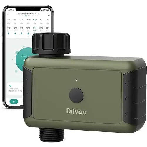 Produktbild: Diivoo Bewässerungscomputer Bluetooth, Bewässerungsuhr für Garten Bewässerung kompatibel mit Alexa & APP, Automatische Bewässerung Zeitschaltuhr für Rasen (Bluetooth - 1 Ausgänge)