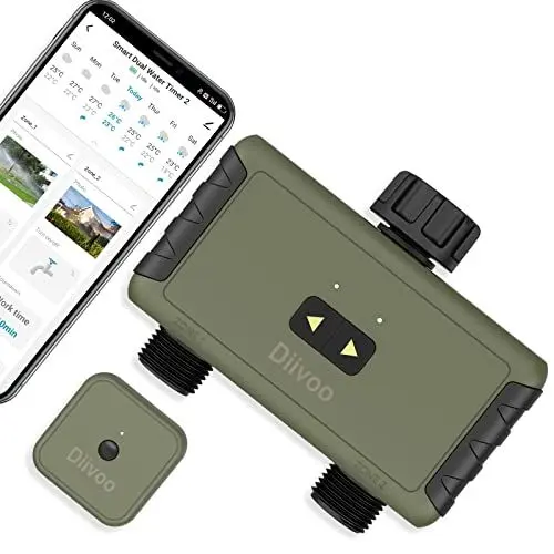 Produktbild: Bewässerungscomputer WLAN 2 Ausgänge, Diivoo Smart App Kabelloses Bewässerungssystem mit Fernsteuerung und Wi-Fi-Hub, WiFi 2,4GHz mit App/Sprachsteuerung