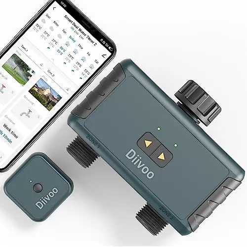 Produktbild: Diivoo Bewässerungscomputer WLAN 2 Ausgänge, Smart Bewässerungsuhr für Garten Bewässerung kompatibel mit Alexa & Smart Life App, Automatische Bewässerung Zeitschaltuhr mit Wi-Fi Hub für Rasen Parkside