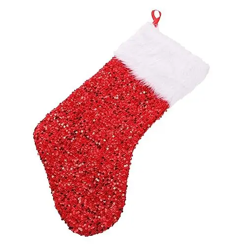 Produktbild: DIKACA 1Stk Pailletten Weihnachtsstrumpf weihnachtssocken Rosa Süßigkeitenbeutel verschenken Süßigkeiten Geschenke Dekor Geschenkverpackungsbeutel Geschenktüte in Sockenform groß Kamin