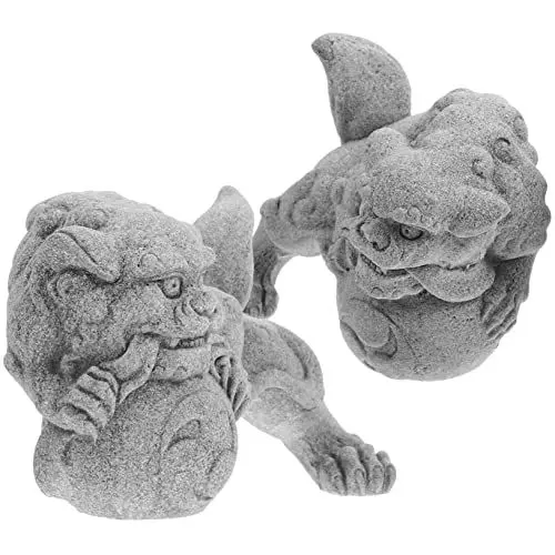 Produktbild: DIKACA 1 Paar Schildkröten-Dekoration Aquarium-löwenfigur Miniatur-löwenfigur Wächterlöwenfigur Gartenlöwenskulptur Einzugsgeschenk Für Glücklichen Reichtum Löwenpark Tier Sandstein