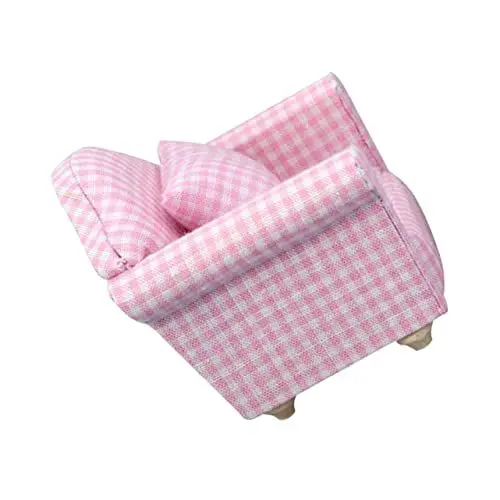 Produktbild: DIKACA Rosa Kariertes Einzelsofakissen Mini-Sofamodell für Puppenhaus für Heimwerker 1er-Set