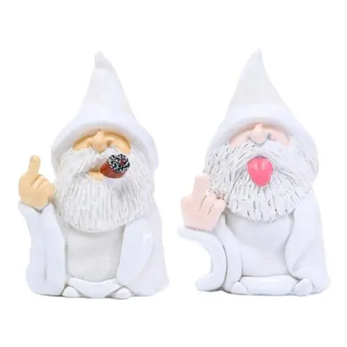 Produktbild: DIKACA 2 STK Gnom-Ornament Gnom-skulptur Gnom Gartenverzierung Mittelfinger-zauberzwerg Alter Mann Mit Weißem Bart Lustige Gartenzwergstatue Handgemalter Gnom Sammlung Miniatur Harz
