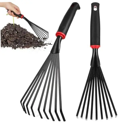 Produktbild: DIKACA Gartengeräte Garten Werkzeug Gartenrechen Mit Kurzem Griff Garten Handrechen Für Rasen Und Gartenpflege Robuste Handwerkzeuge Für Die Gartenarbeit