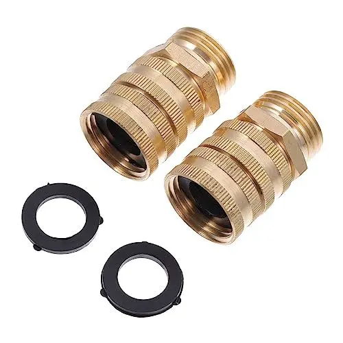 Produktbild: DIKACA 2 Stück Messing Schlauchanschlüsse Robuster Doppeldrehadapter Für Gartenschläuche Ideal Für Einfache Verbindung Und Zuverlässige Wasserversorgung Im Garten
