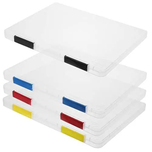 Produktbild: DIKACA A4 Größe Datei Lagerung Box 4er Set Dokument Box Snap-tight Verschluss Stabil Und Stapelbar Für Büro Und