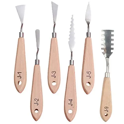 Produktbild: DIKACA 6st Geformter Ölgemäldeschaber Malermesser Spachtel Für Ölfarbe Ölmalspachtel Malmesser Malerschaber Acrylmalwerkzeuge Malerspachtel Aus Edelstahl Kombination Hölzern Holz Student