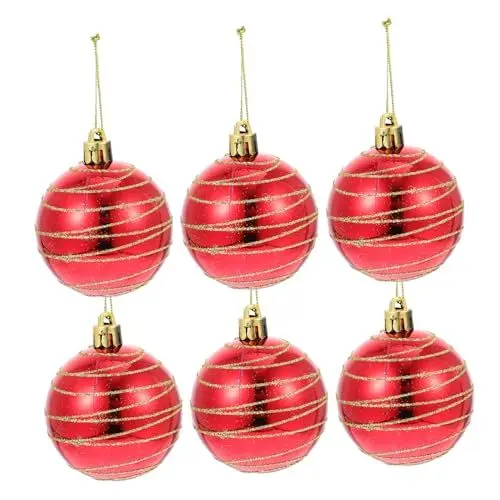 Produktbild: DIKACA 6stücke Weihnachtsschmuck Teilig Rote Hängende Weihnachtskugeln Dekorative Christbaumkugeln Für Party Weihnachtsdekoration Glitzernde Ornamente Für Festliche Stimmung