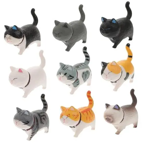 Produktbild: DIKACA 9 Stück Mini Katzen Dekoration Mikro Landschafts Ornamente Kunststoff Katzen Bastelarbeiten Für DIY Garten Und Miniatur Katzenfiguren