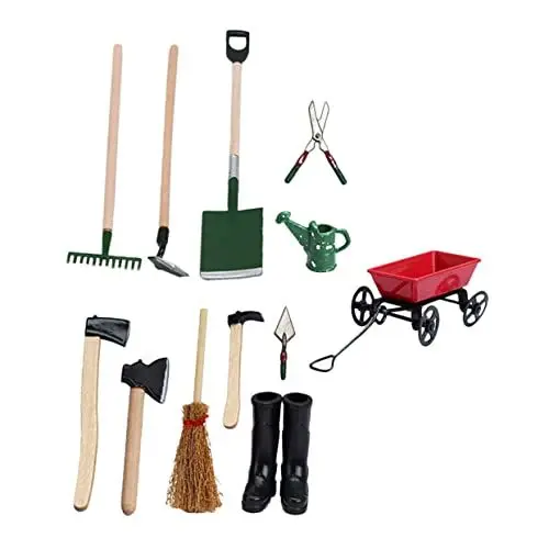 Produktbild: DIKACA 12 Teiliges Set Miniatur Gartengeräte Für Puppenhaus DIY Bauernhof Werkzeuge Einschließlich Schaufel Gießkanne Und Mehr Perfekt Zur Dekoration Von Miniaturgärten