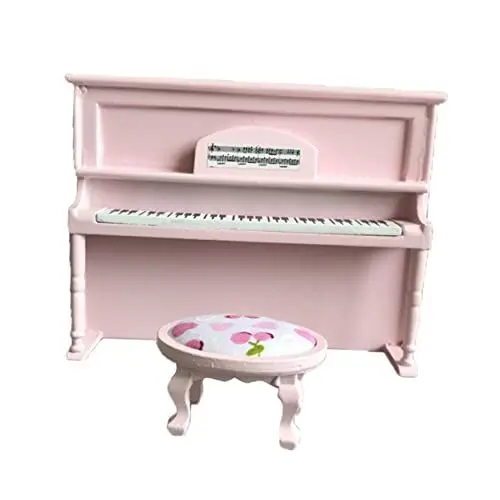 Produktbild: DIKACA Musikinstrument-Ornament puppenhaus Klavier verzierung Puppenhaus-Accessoire filigranes Mini-Piano mit Stuhl empfindlich Klavierbank Kind Hölzern Rosa