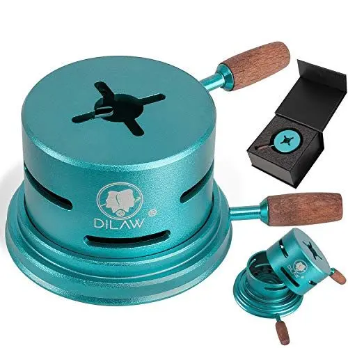 Produktbild: DILAW® Shisha UNO Smokbox | mit nur 1 Kohle | Kamin-aufsatz Aluminium Alu | Passt auf beinahe jeden Kopf | spart Kohlen | Länger Rauchen | für Tabakkopf Kohle Aufsatz | Türkis