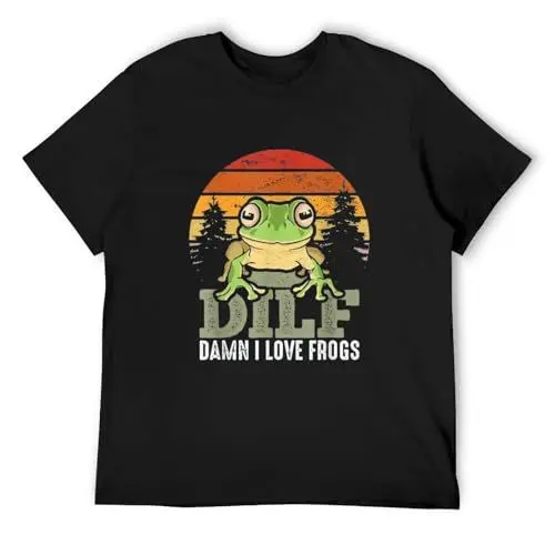 Produktbild: DILF Damn I Love Frogs Funny Retro Cute Frog Humor Saying T-Shirt Graphic Mens Basic Black Unisex Cotton Casual Tee XXL