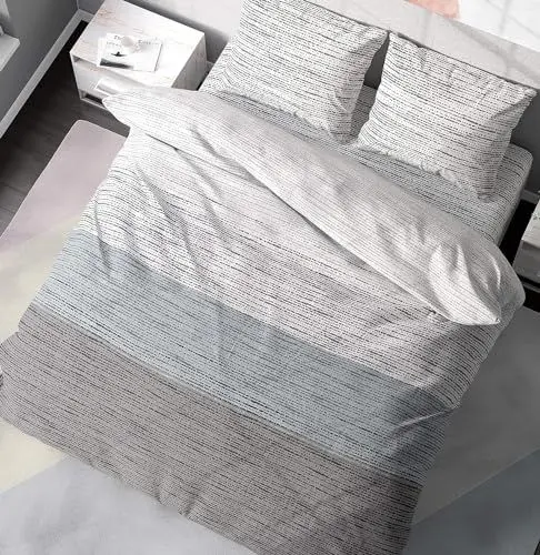 Produktbild: DILIOS Premium Bettwäsche 135x200 – 100% Baumwolle, ÖKO-TEX Zertifiziert, Renforcé, Atmungsaktiv & Antiallergisch, mit Reißverschluss, 2teilig – Bettbezug + Kissenbezug 80x80, Grau Blau