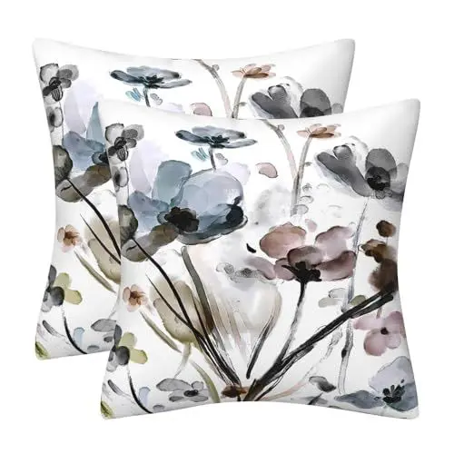 Produktbild: Kissenbezug 40x40 2er Set Kissenbezüge Kunst Aquarell Blume Deko Kissen Samt Sofakissen Modern Abstrakte Kissenhülle Dekokissen Aesthetic Couchkissen für Sofa Couch Wohnzimmer Zierkissen