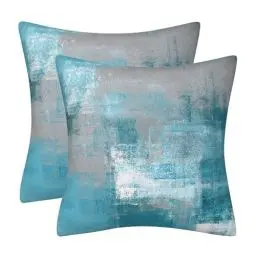 Produktbild: DILOXNSU Kissenbezug 40x40 2er Set Türkis Grau Kissenbezüge Deko Kissen Samt Sofakissen Modern Abstrakte Kissenhülle Dekokissen Aesthetic Couchkissen für Sofa Couch Wohnzimmer Zierkissen