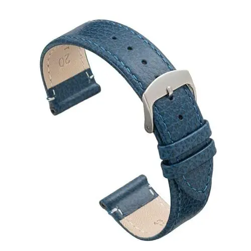 Produktbild: diloy Uhrenarmband aus Kalbsleder mit Buffalo-Prägung – Elegantes Leder, Edelstahlschließe – Für Klassische Uhren – Größen 10mm, 12mm, 14mm, 16mm, 18mm, 20mm, 22mm 86 Navy Blau 20mm