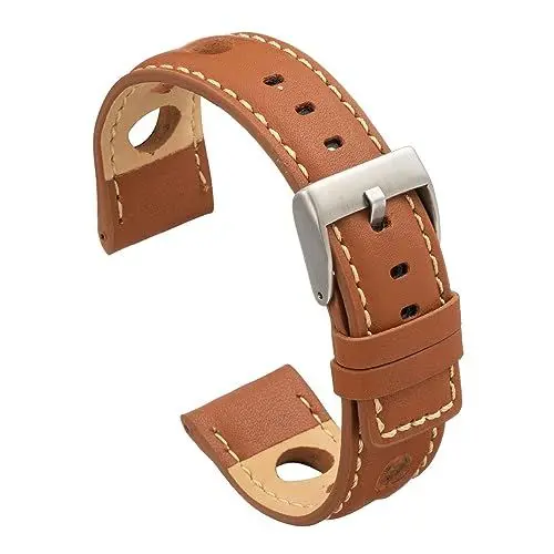 Produktbild: diloy Uhrenarmband Rindsleder perforiert Rallye Racing Stil – Sportliches Design – Größen 20mm 22mm 24mm – Schwarz, Braun, Bordeaux oder Marineblau P355 Hellbraun 20mm
