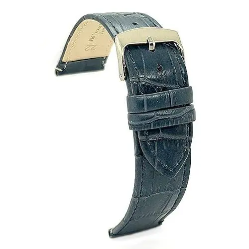 Produktbild: diloy Klassisches Uhrenarmband Kalbsleder Krokodilprägung quadratische Schuppen bequem – Edelstahlschließe – Größen 12mm 14mm 16mm 18mm 20mm 22mm 402 Navy Blau 22mm