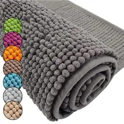 Produktbild: DILUMA Badematte Chenille 45x50 cm Grau Rutschfester Hochflor Badteppich Wellness Badvorleger Saugfähig und Flauschig