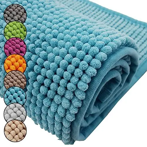 Produktbild: DILUMA Badematte Chenille 45x50 cm Türkis Rutschfester Hochflor Badteppich Wellness Badvorleger Saugfähig und Flauschig