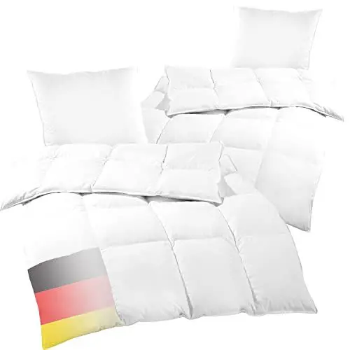 Produktbild: DILUMA Bettenset 4tlg - 2X Federn Daunen Bettdecke 155x220 cm und 2X Kopfkissen 80x80 cm - Premium Bettdeckenset - Bezug aus 100% Baumwolle / 1000g Füllung / ÖkoTex100