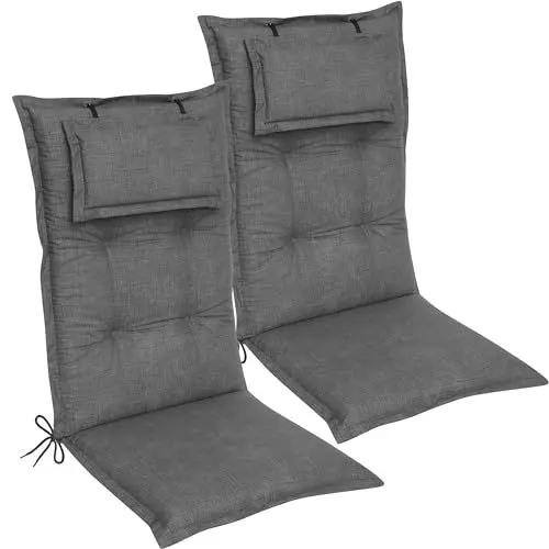 Produktbild: DILUMA Hochlehner Auflage Luxor 120x50 cm mit Kopfpolster Grau 2er Set - Luxus Stuhlauflage mit 8 cm Polsterung