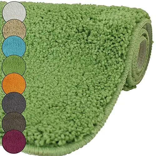 Produktbild: DILUMA | Badematte 50x80 cm Grün | Badteppich | Flauschiger Hochflor, Weich, rutschfest, Saugstark