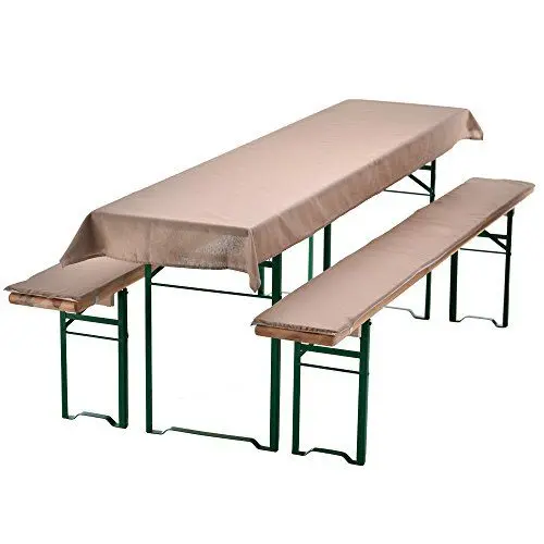 Produktbild: DILUMA | Bierbankauflagen Set Beige | 1x Tischdecke 240x70 cm für 220x50 cm Biertische und 2X gepolsterte Bierbankauflage 220x25 cm | Auflagen Set für Bierzeltgarnitur | Gepolstert, ÖkoTex100