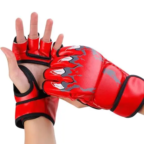 Produktbild: Boxhandschuhe, Halbfinger-Boxhandschuhe, Boxsack, Offene Handflächen, Kampf, Kickboxen, Sparring- für Männer und Frauen, Boxtraining (Rot)