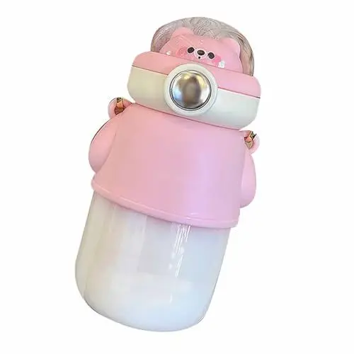 Produktbild: Dilwe Niedliche Wasserflasche Im Bären-Design, 620 Ml, Tragbar mit Riemen, Geruchsfreier Kunststoff, Leicht zu Reinigen, Auslaufsicherer Ausgussdeckel